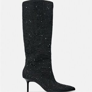 Zara Rhinestone Heeled Denim Boots